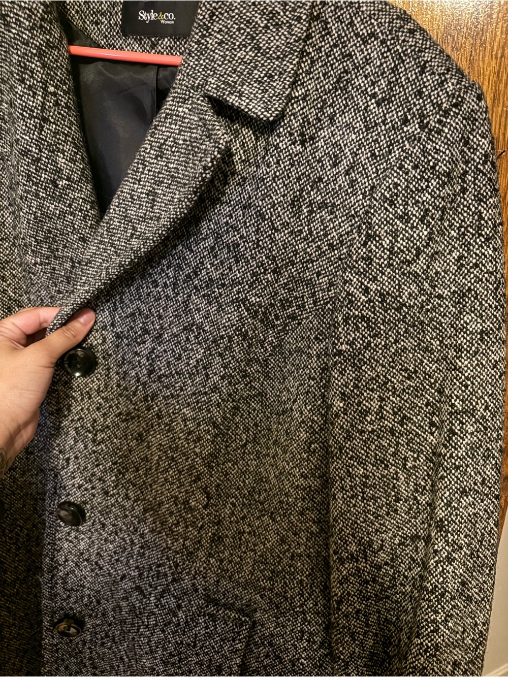 Style & Co. Black & Gray Tweed Pea Coat - Picture 3 of 4